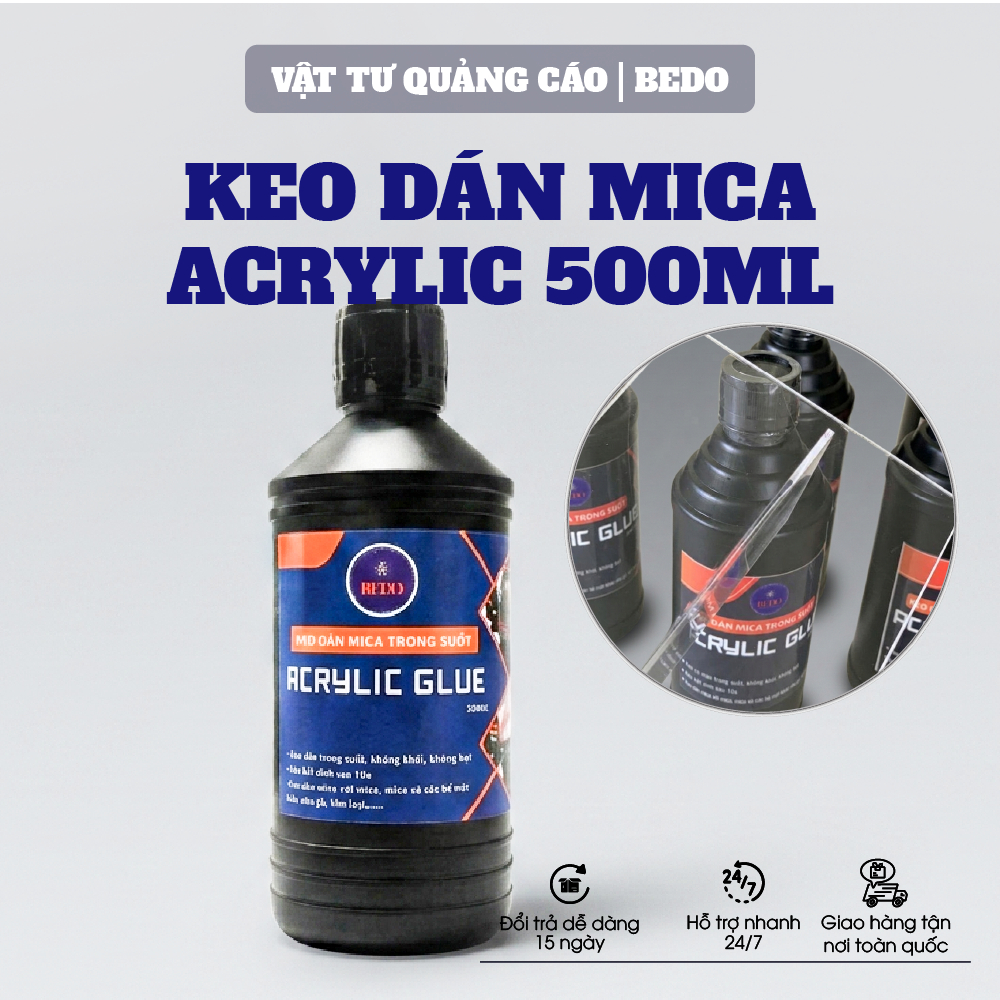 Keo Dán Mica Trong BEDO 500ml Keo Dán Mica Đa Năng Siêu Dính Không Khói Dán Chữ Nổi Hộp Đèn