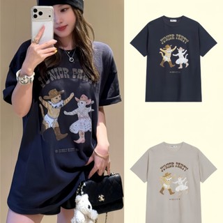 hàn quốc open yy phụ nữ tay ngắn mèo mẫu mùa hè ngắn t cổ tròn
