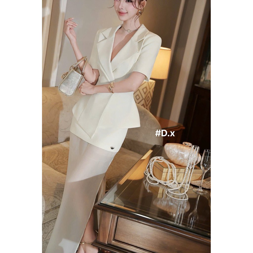[SẴN ] HOẢ TỐC SET VEST MIX CHÂN VÁY TƠ SANG XỊN THƯ VÁY THIẾT KẾ👗