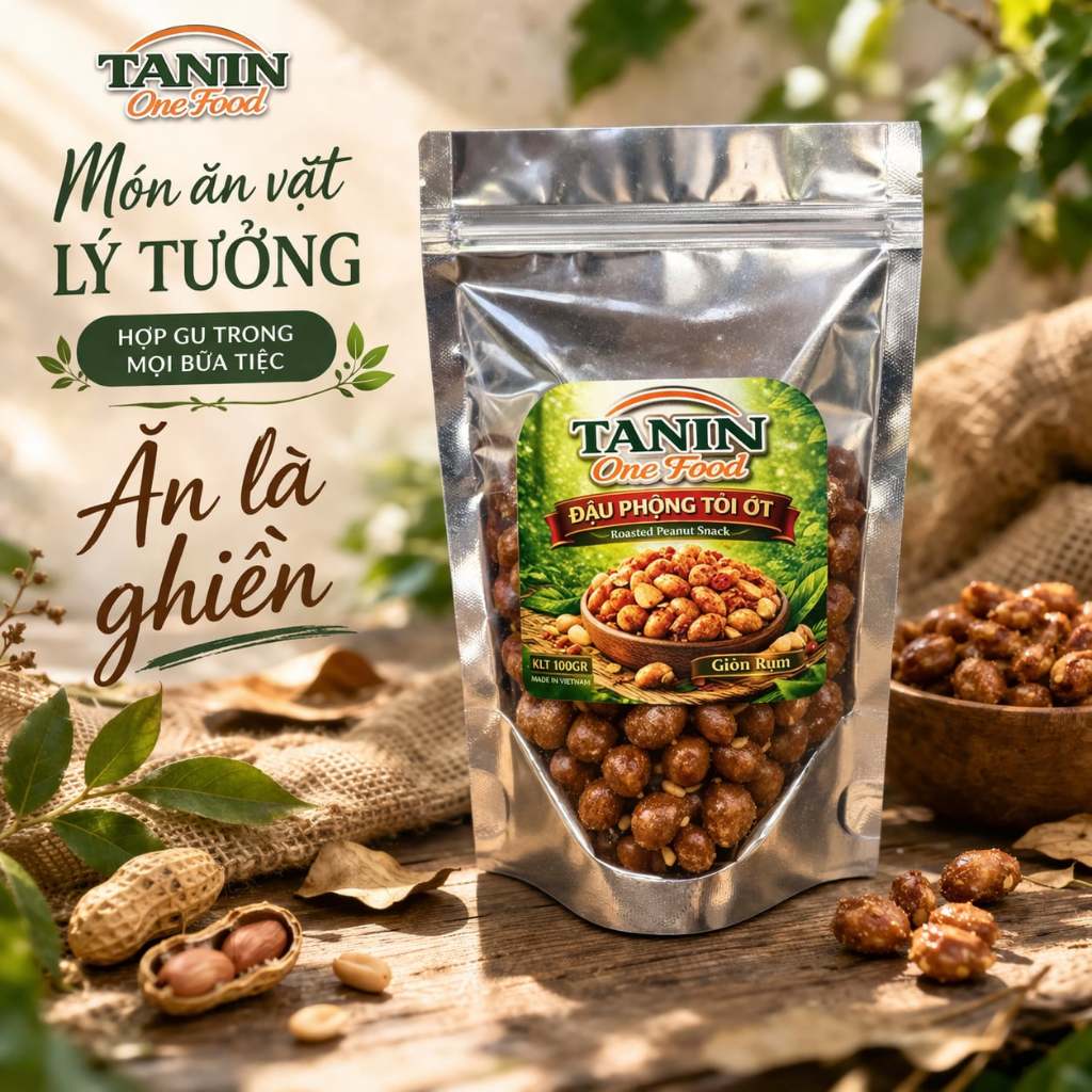 Đậu Phộng Rang Tỏi Ớt (Túi 100G) - Đồ Ăn Vặt, Ăn Với Cơm, Thơm Ngon Tròn Vị, Đậu Phộng Cháy Tỏi Ớt