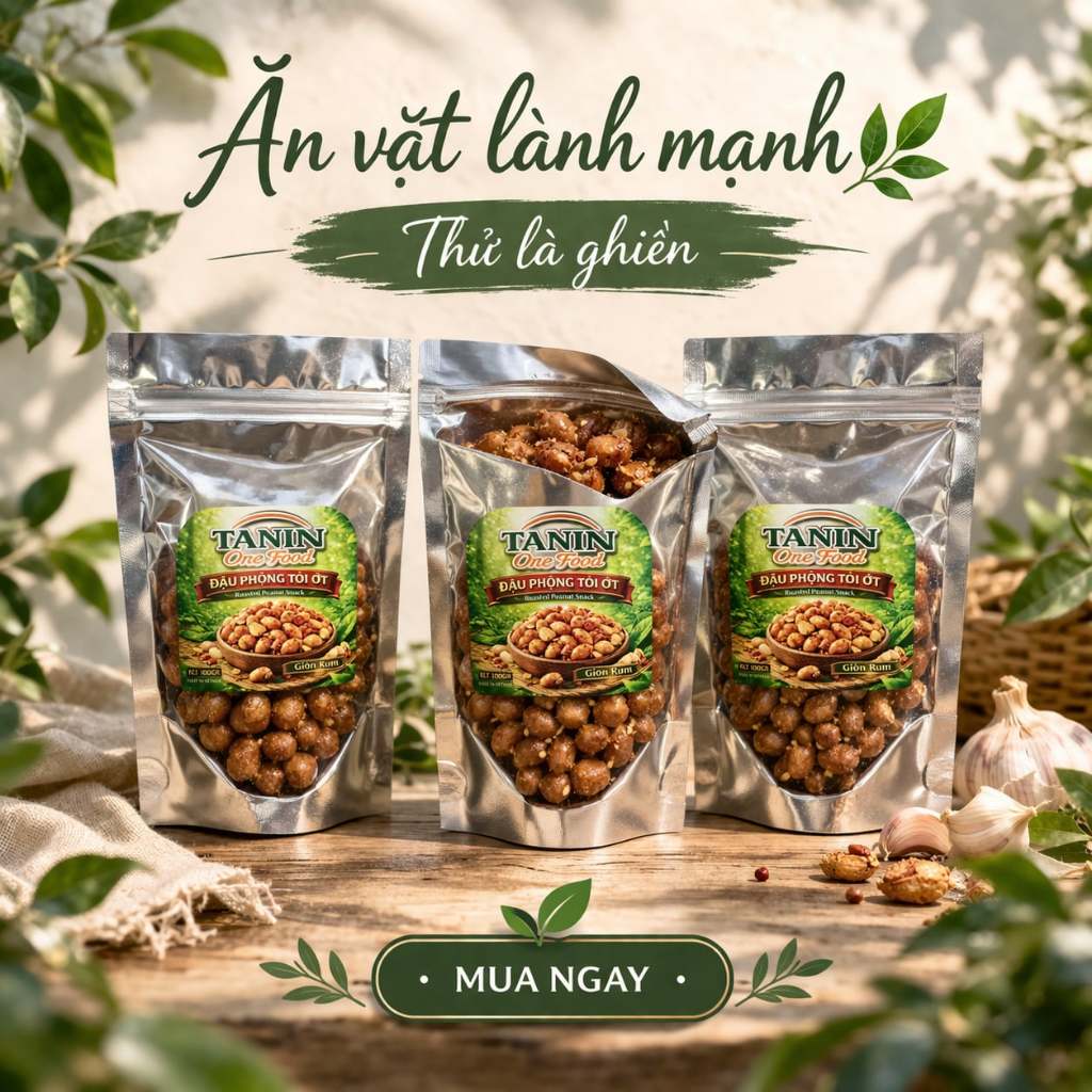Đậu Phộng Rang Tỏi Ớt (Túi 100G) - Đồ Ăn Vặt, Ăn Với Cơm, Thơm Ngon Tròn Vị, Đậu Phộng Cháy Tỏi Ớt
