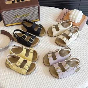 Dép quai hậu sandal cho bé trai bé gái đế trấu chất da mềm mại 2 khóa thời trang
