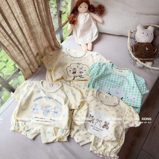 Bộ Quần Áo Ngắn Tay Bé Gái Bèo Nhún Chất Liệu Cotton Mềm Mại Size Từ 6 - 15 kg Cực Xinh Cho Bé Yêu