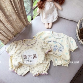 Bộ Quần Áo Ngắn Tay Bé Gái Bèo Nhún Chất Liệu Cotton Mềm Mại Size Từ 6 - 15 kg Cực Xinh Cho Bé Yêu