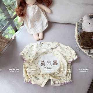 Bộ Quần Áo Ngắn Tay Bé Gái Bèo Nhún Chất Liệu Cotton Mềm Mại Size Từ 6 - 15 kg Cực Xinh Cho Bé Yêu
