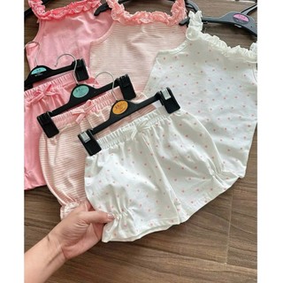 Set Áo 2 Dây Viền Bèo Bé Gái Mùa Hè 2026 Chất Cotton Mềm Mịn Size Từ 9-26Kg