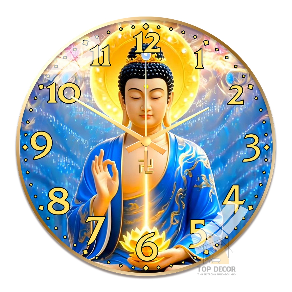 Đồng Hồ Tráng Gương 5D Cao Cấp Phật Giáo, Đồng Hồ Treo Tường Kim Trôi Hiện Đại - Trang Trí Nhà Cửa
