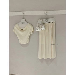 𝐏𝐡𝐢𝐞𝐧 𝐖𝐆𝐖𝐄 | (Sẵn S) w9447 Set Thun Áo Trễ Vai Chân Váy Xoè Dài 2 Màu Pastel