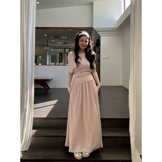 𝐏𝐡𝐢𝐞𝐧 𝐖𝐆𝐖𝐄 | (Sẵn S) w9447 Set Thun Áo Trễ Vai Chân Váy Xoè Dài 2 Màu Pastel