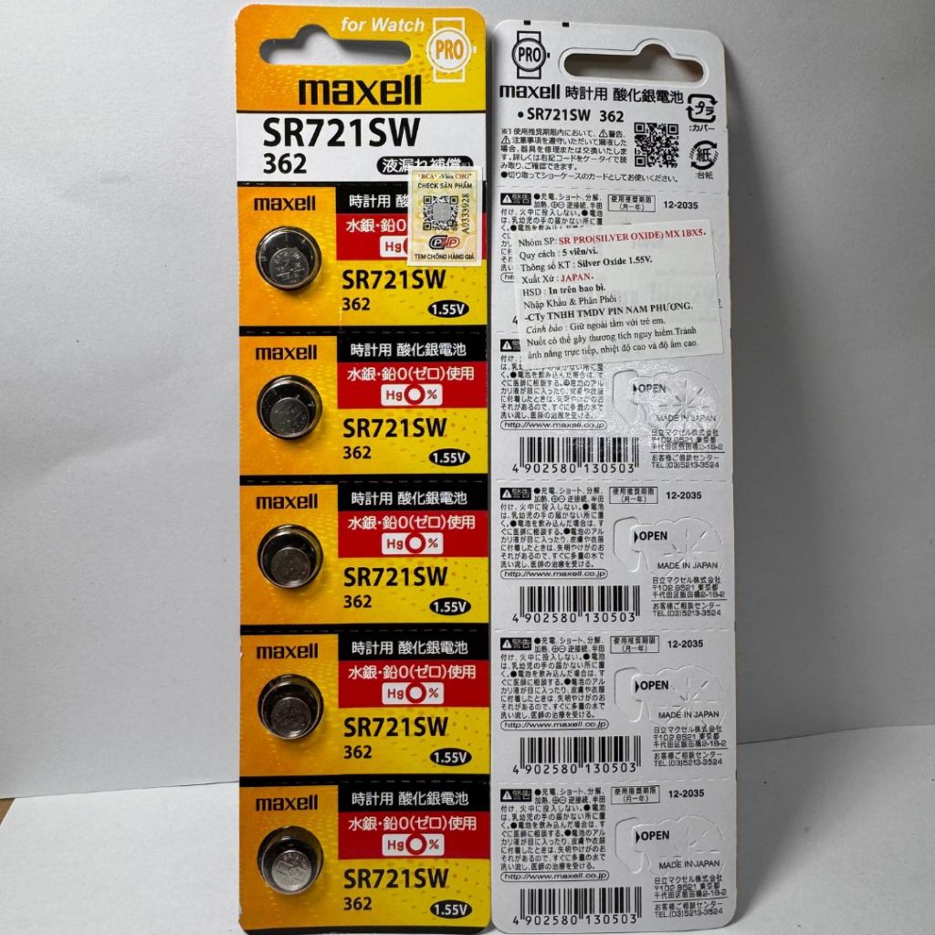 Pin Đồng Hồ Maxell SR721SW 362 Chính Hãng - Pin Silver Oxide 1.55V Nhật Bản Cao Cấp - Vỉ 1-5 Viên