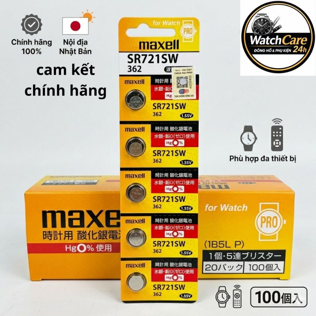 Pin Đồng Hồ Maxell SR721SW 362 Chính Hãng - Pin Silver Oxide 1.55V Nhật Bản Cao Cấp - Vỉ 1-5 Viên