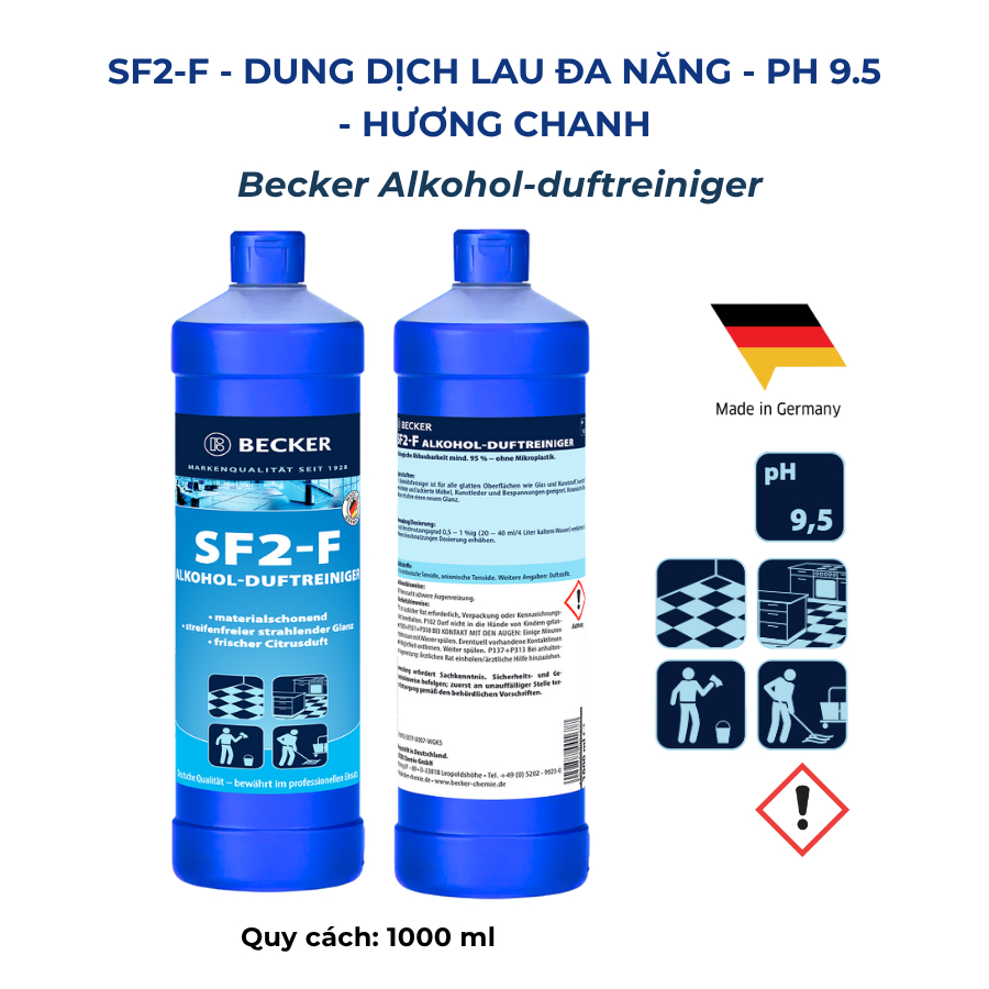 [Nhập khẩu Đức] Nước lau đa năng hương chanh Becker SF2-F - pH 9.5