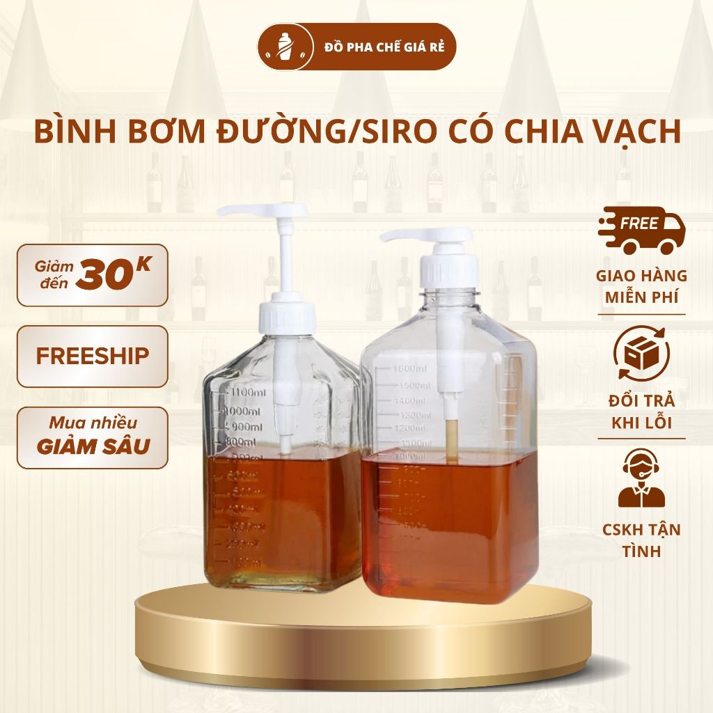 Bình Bơm Siro Có Vòi Pump 10ml Chia Vạch Bình Nhựa 1600mlDụng Cụ Pha Chế