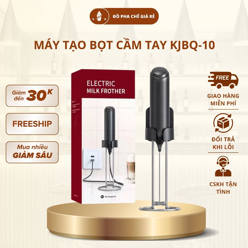 Máy Tạo Bọt Cà Phê Sữa KJBQ-10 Sạc USB Type C Đánh Bọt Nhanh Mạnh Kèm Giá Đỡ Inox