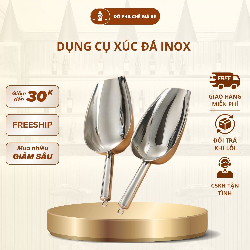 Vá Xúc Đá Inox 304 Cao Cấp Muỗng Xúc Đá Nhiều Size Không Gỉ Dùng Pha Chế Tiện Lợi
