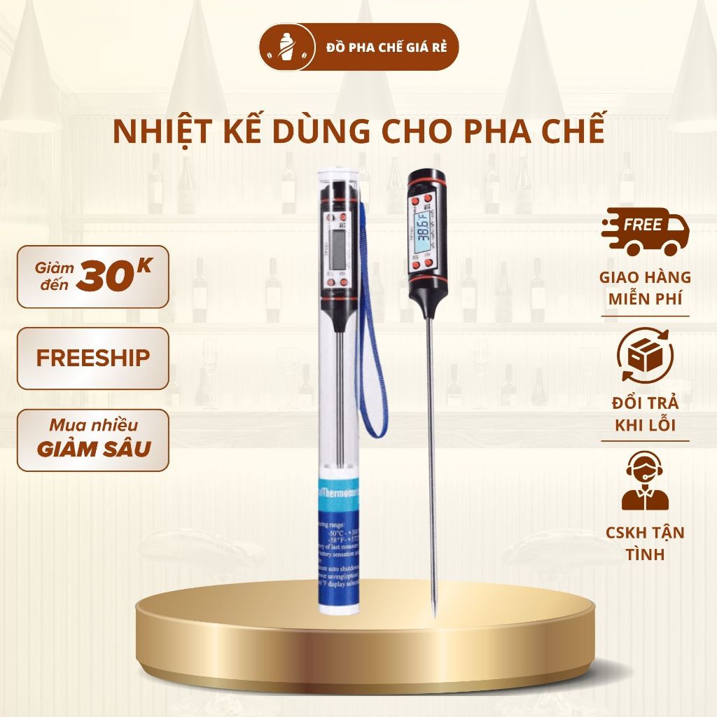 Nhiệt Kế Điện Tử Đo Nước Sữa Thực Phẩm Đầu Inox 304 Chính Xác Cao Màn Hình LCD