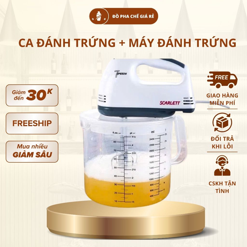 Combo Ca Đánh Trứng 2.5L Và Máy Đánh Trứng Cầm Tay Scarlett 180W 7 Tốc Độ Nhỏ Gọn