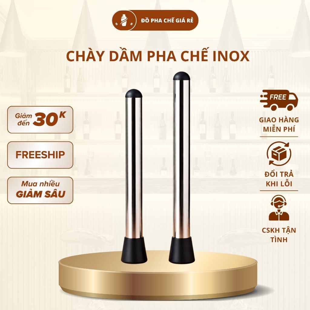 Chày Dầm Bar 21cm Inox – Dụng Cụ Ép Trái Cây Pha Chế Cocktail Trà Sữa