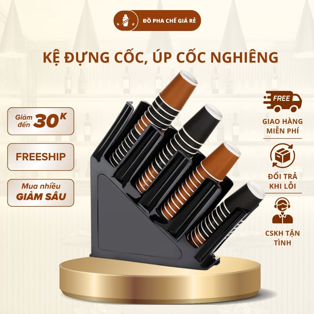 Kệ Úp Cốc Nghiêng 4 Ngăn Nhựa PP Cao Cấp Đựng Ly Gọn Gàng Cho Quầy Pha Chế