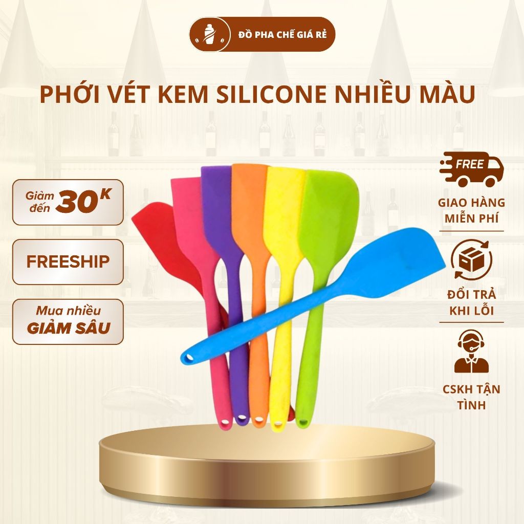 Phới Dẹt Silicon Spatula Vét Bột Phết Kem Làm Bánh Chịu Nhiệt 21cm, 28cm