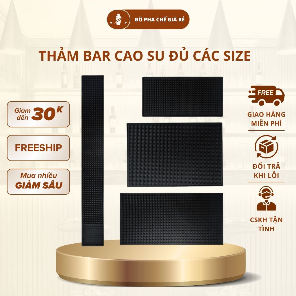 Thảm Bar Pha Chế Cao Su Chống Trượt Thoát Nước Nhanh Lót Quầy Cà Phê Nhiều Size