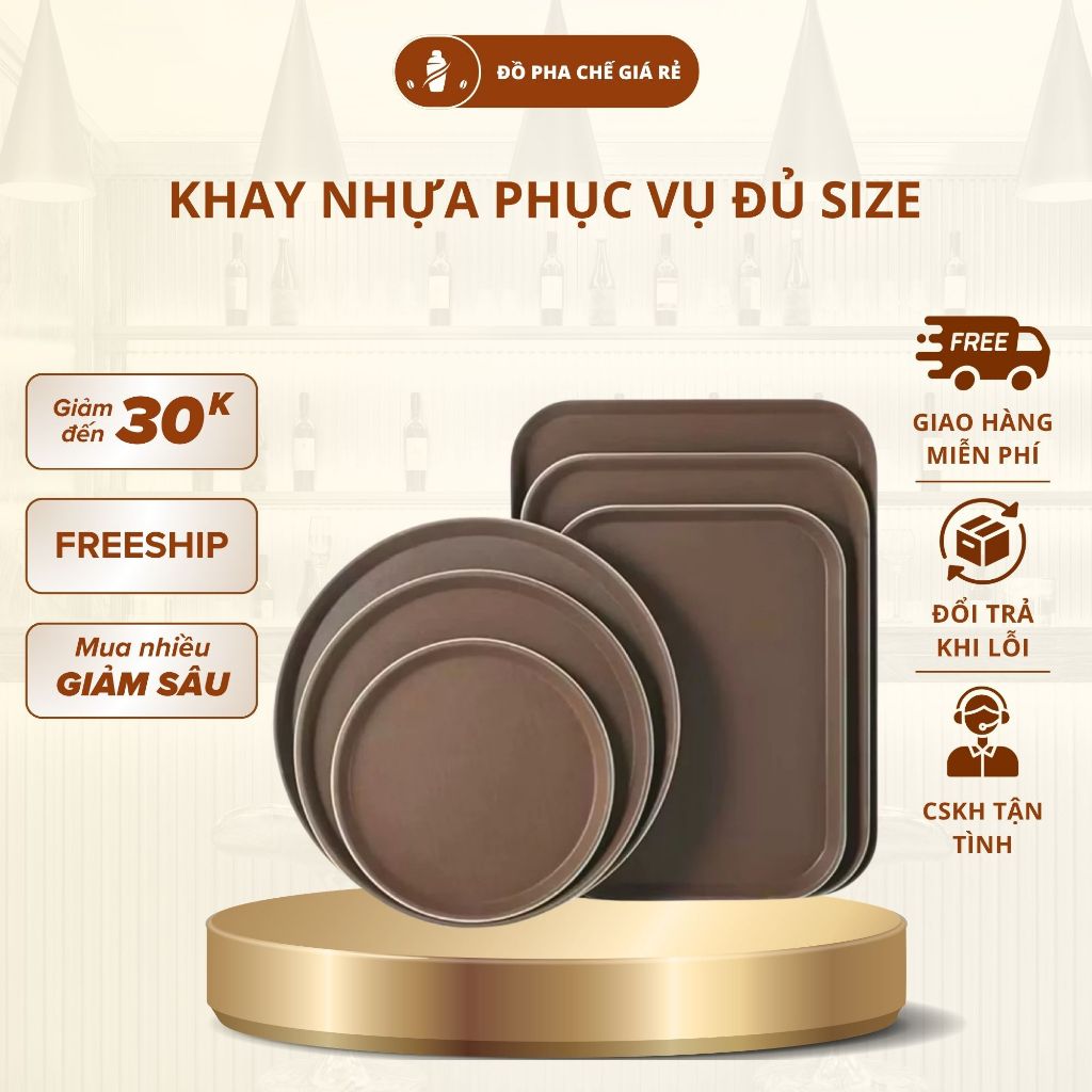 Khay Phục Vụ Chống Trượt Nhựa Cao Cấp Hình Tròn Chữ Nhật Nhiều Size Bưng Bê An Toàn