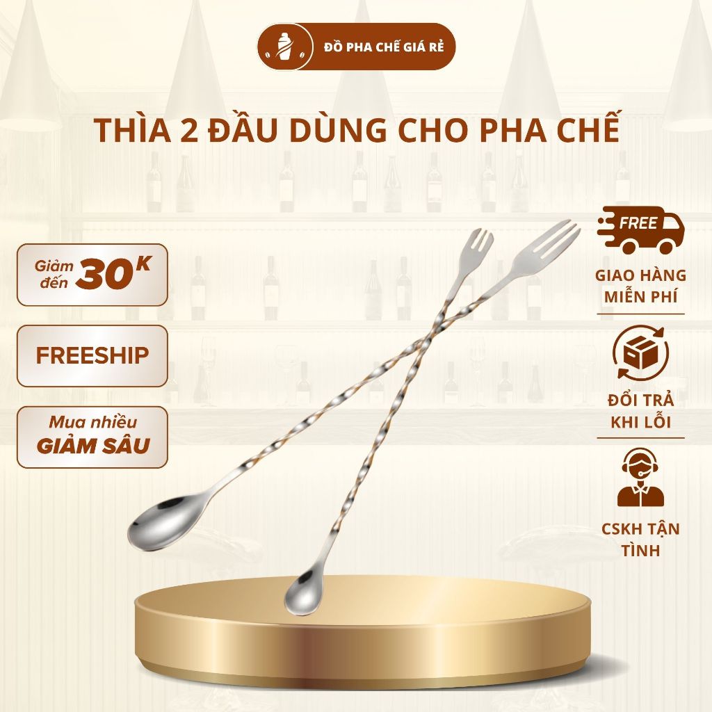 Muỗng Khuấy Pha Chế Inox 2 Đầu Bar Spoon Dài 26cm, 32cm Chuyên Dụng Quầy Bar