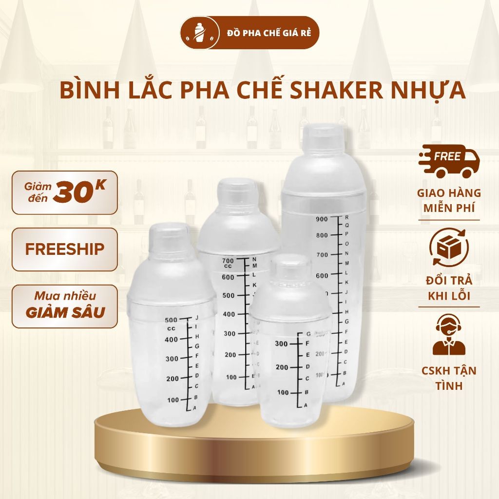 Bình Lắc Pha Chế Shaker Nhựa 350ml 500ml 700ml Dụng Cụ Pha Cocktail Trà Sữa Cho Quầy Bar