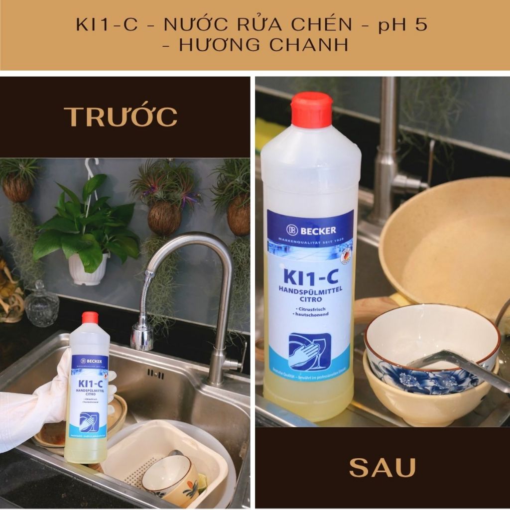 [Nhập khẩu Đức] Nước rửa chén hương chanh Becker KI1-C - pH 5 - Dịu nhẹ da tay, tiết kiệm nước