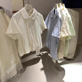 Áo sơ mi cổ sen cộc tay chất vải gió hàn 2 lớp basic tay ngắn babydoll chất liệu gió mềm Cakecat