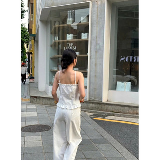 Áo 2 dây bèo chất vải cotton phối ren mềm basic phong cách Coquette mặc đi biển đi du lịch Cakecat