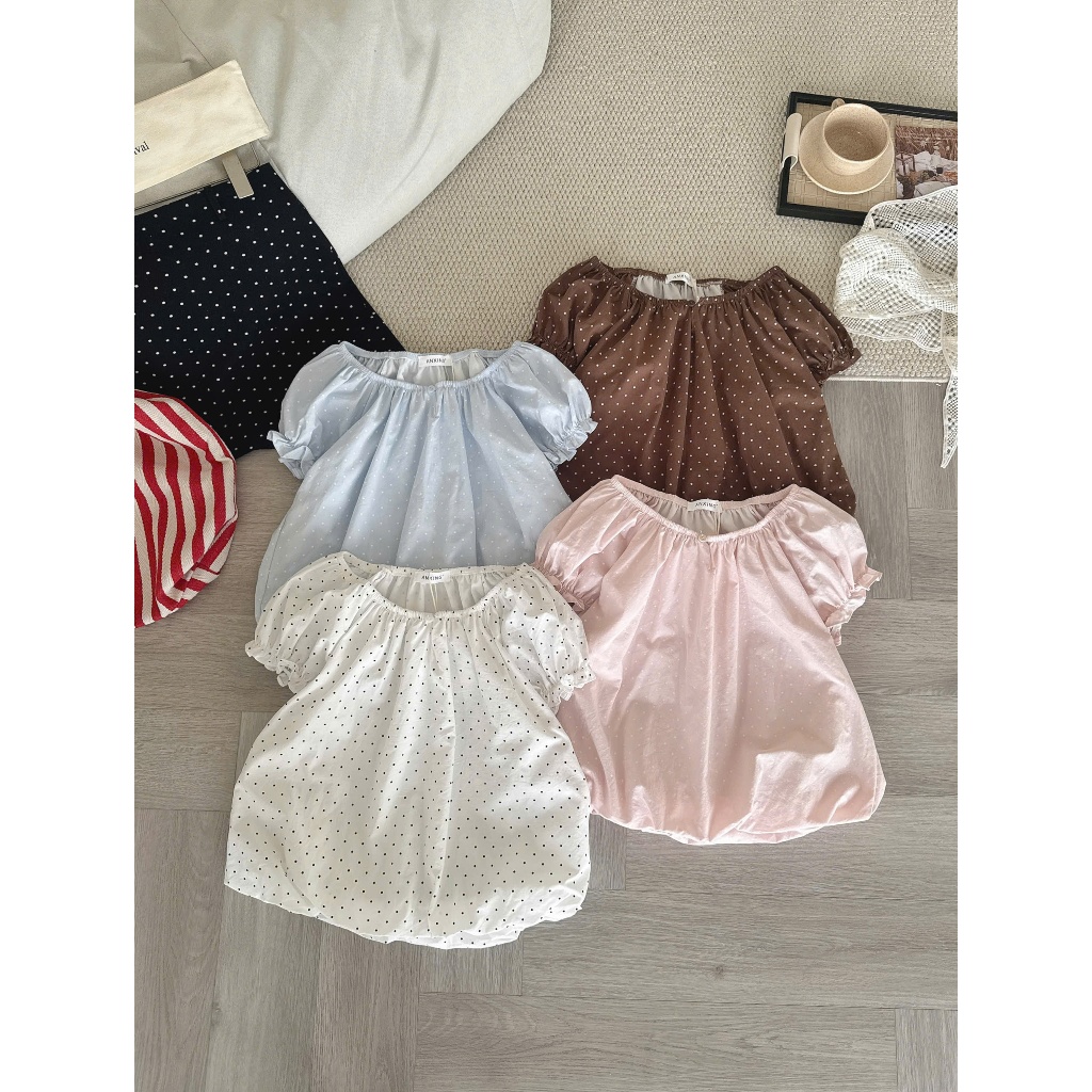 Áo babydoll chấm bi bo chun tay 4 màu siêu xinh 5595 A154