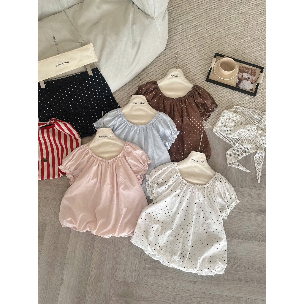 Áo babydoll chấm bi bo chun tay 4 màu siêu xinh 5595 A154