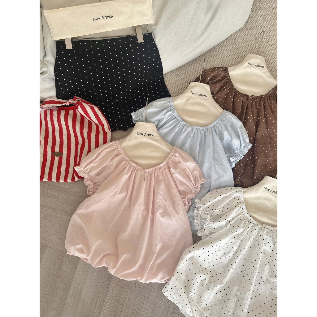 Áo babydoll chấm bi bo chun tay 4 màu siêu xinh 5595 A154