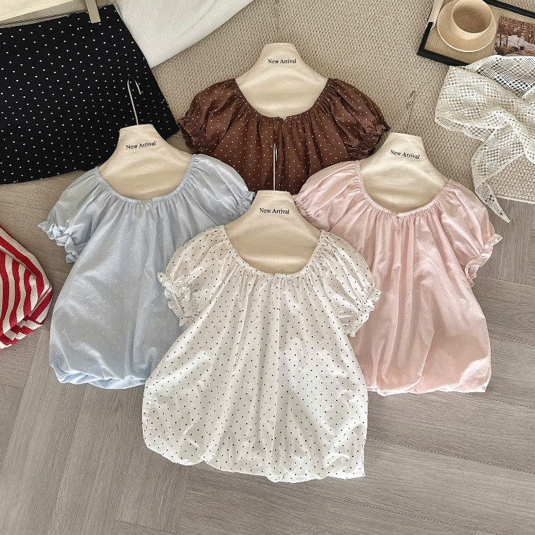 Áo babydoll chấm bi bo chun tay 4 màu siêu xinh 5595 A154