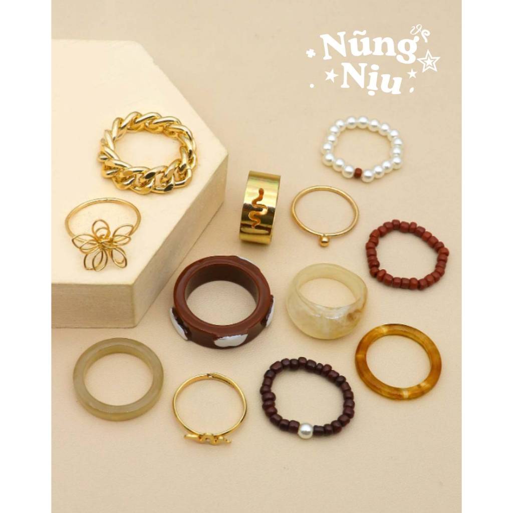 [ORDER 7-10 NGÀY] Set 12 Chiếc Nhẫn Đa Dang Mẫu Xu Hướng
