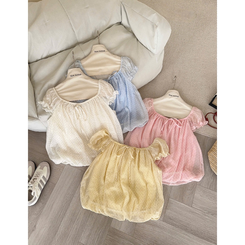 Áo babydoll chất voan tơ họa tiết hoa nhí siêu yêu 5589 A153