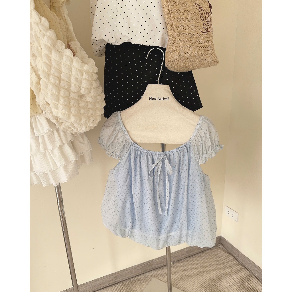 Áo babydoll chất voan tơ họa tiết hoa nhí siêu yêu 5589 A153