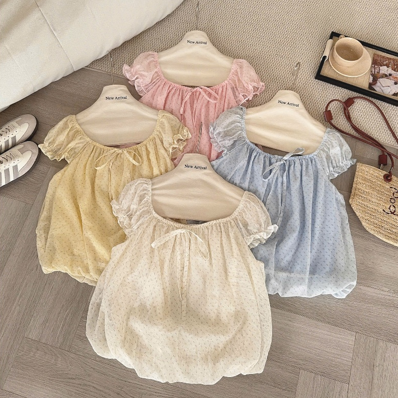 Áo babydoll chất voan tơ họa tiết hoa nhí siêu yêu 5589 A153