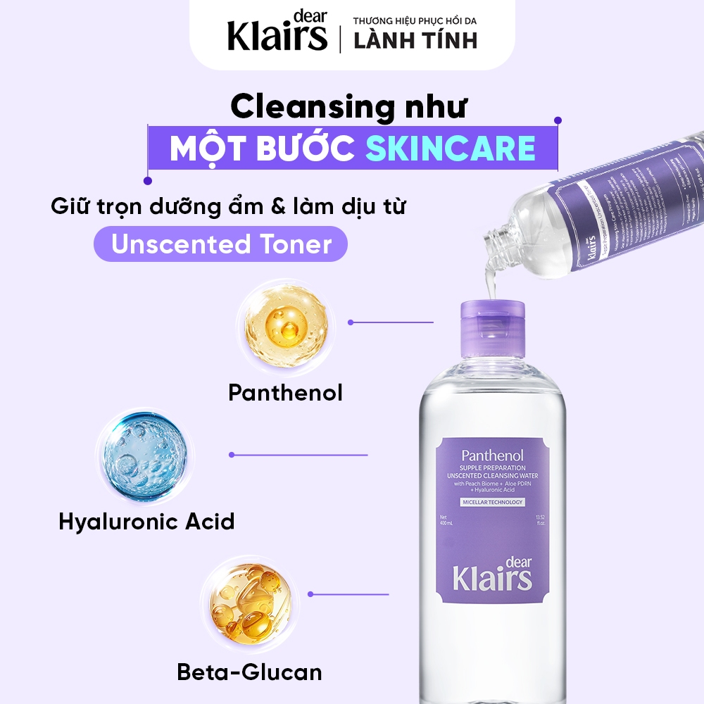[KOL] Nước tẩy trang Dear Klairs Supple Preparation Unscented Cleansing Water 400ml