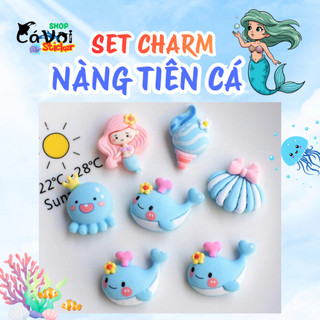 Set Charm Nàng Tiên Cá & Cá Voi Đại Dương Kawaii – Vỏ Sò Kem Xoắn Pastel Dễ Thương Phong Cách trang trí dép siêu cute