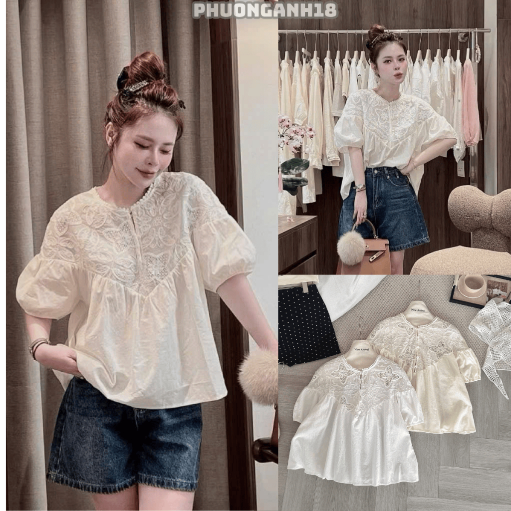 Áo ren chất thô boi vân hoa tay bo hàng QC 11233 A152