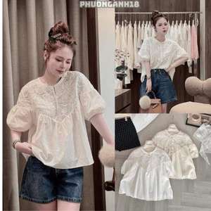 Áo ren chất thô boi vân hoa tay bo hàng QC 11233 A152