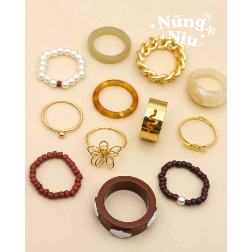 [ORDER 7-10 NGÀY] Set 12 Chiếc Nhẫn Đa Dang Mẫu Xu Hướng