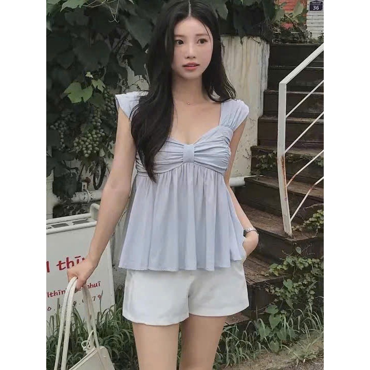 Áo Baby doll cổ V xinh xắn dễ phối hàng QC 6356 A149