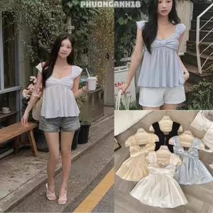 Áo Baby doll cổ V xinh xắn dễ phối hàng QC 6356 A149