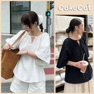 Áo Babydoll Tay Ngắn Kiểu Nữ Tay Bồng Cổ Tròn Màu Basic Áo Sơ Mi Dành Cho Nữ Mặc Đi Chơi Cakecat
