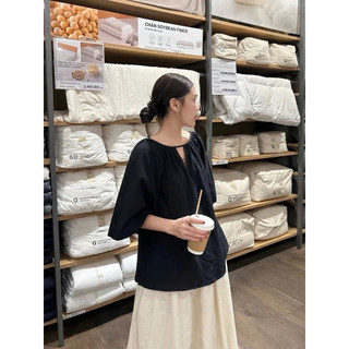 Áo Babydoll Tay Ngắn Kiểu Nữ Tay Bồng Cổ Tròn Màu Basic Áo Sơ Mi Dành Cho Nữ Mặc Đi Chơi Cakecat