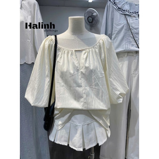 Áo Babydoll Tay Ngắn Kiểu Nữ Tay Bồng Cổ Tròn Màu Basic Áo Sơ Mi Dành Cho Nữ Mặc Đi Chơi Cakecat
