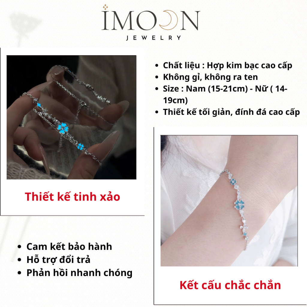 [ HỢP KIM BẠC ] Lắc tay nữ hoa đá xanh phong thủy, Vòng tay nữ bạc S925 sang chảnh, quyến rũ IMOON062